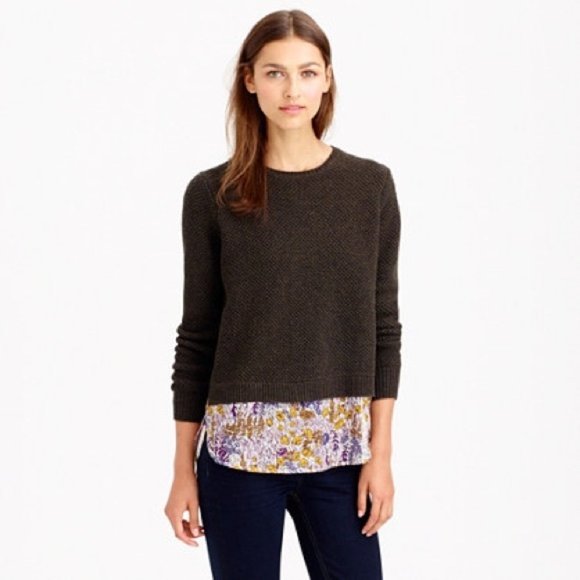 J. Crew Green Wool Shirttail Sweater in Liberty Print - Picture 1 of 8